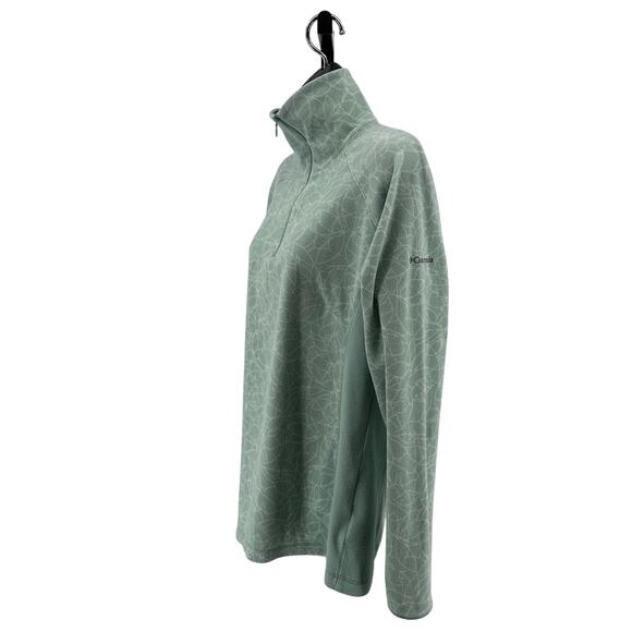 Columbia Half-Zip Pullover WMNS L Green Leaf/Floral Fleece Long Sleeve Mock Neck - Picture 3 of 8